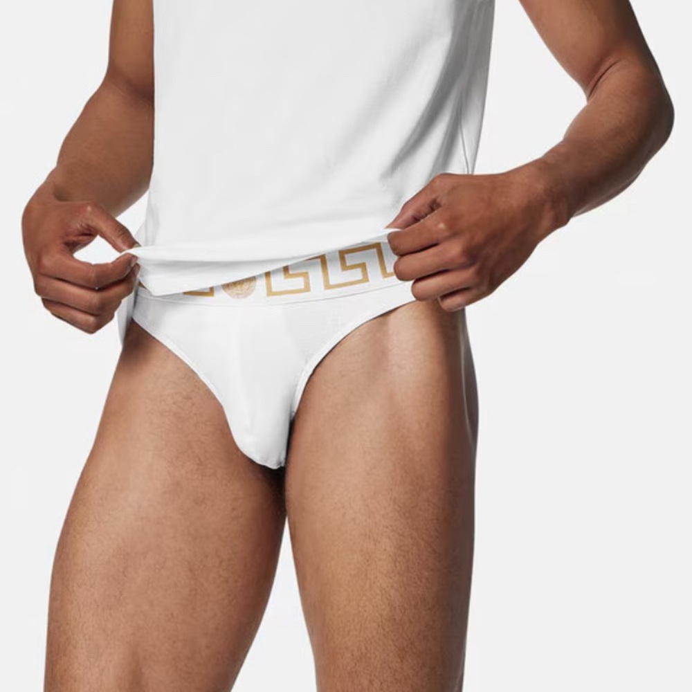 M2-10 VERSACE NWT Men's Greca Thong Underwear Cotton White Size 6/34-36/L